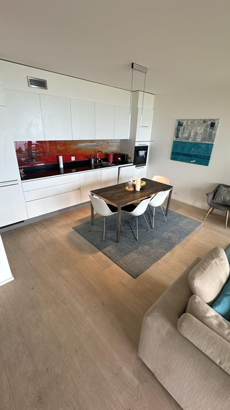 Cuisine ouverte et salle à manger entretenues, appartement haut standing